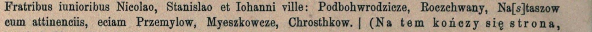 Printed Latin text listing the villages Przemylow, Myeszkowcze, Chrosthkow