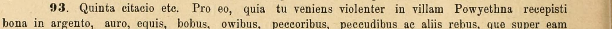 Printed Latin entry no. 93 with the words in villam Powyethna